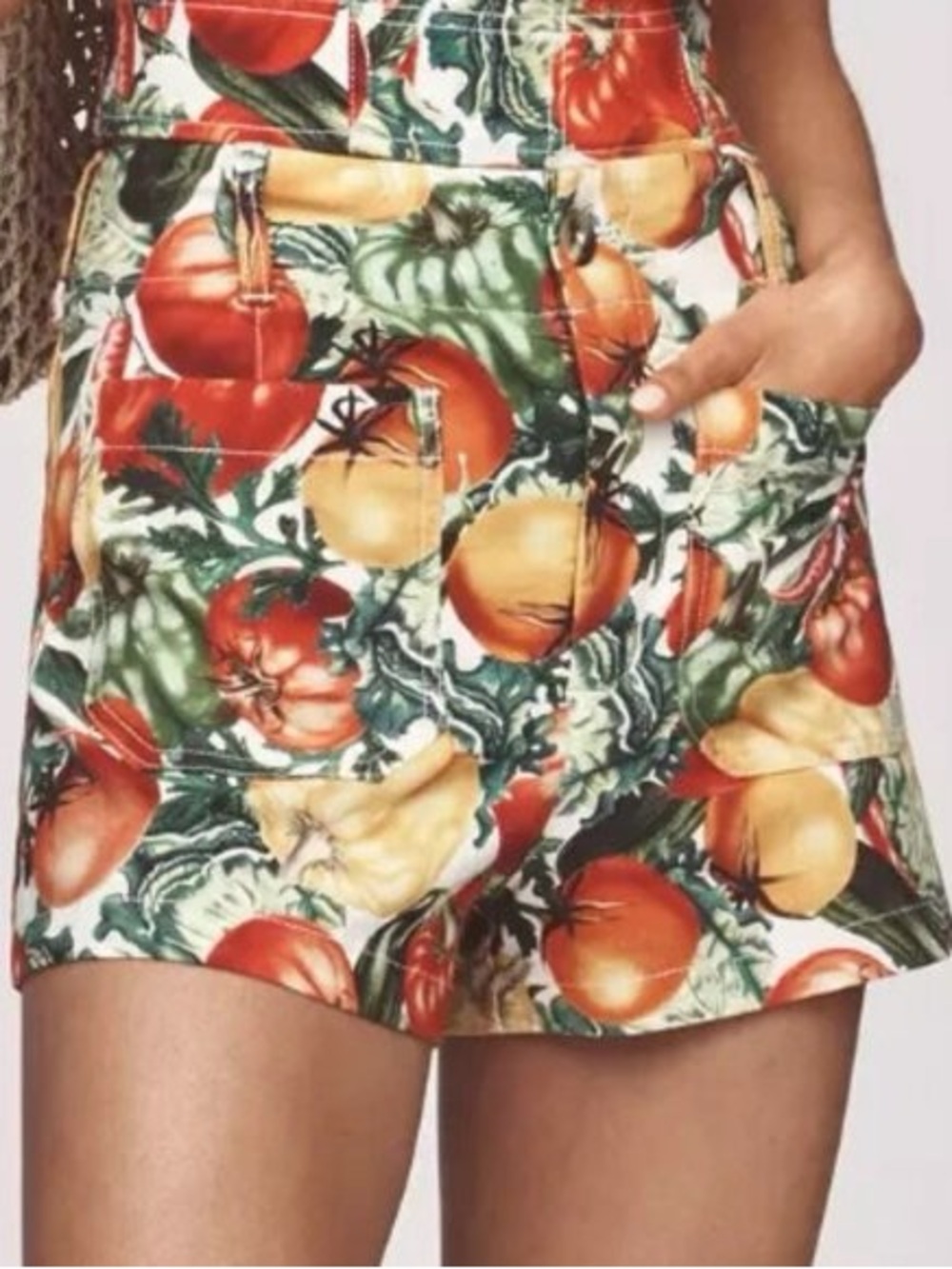 BNWT Maeve High-Waist Tomato Print Linen Blend Shorts